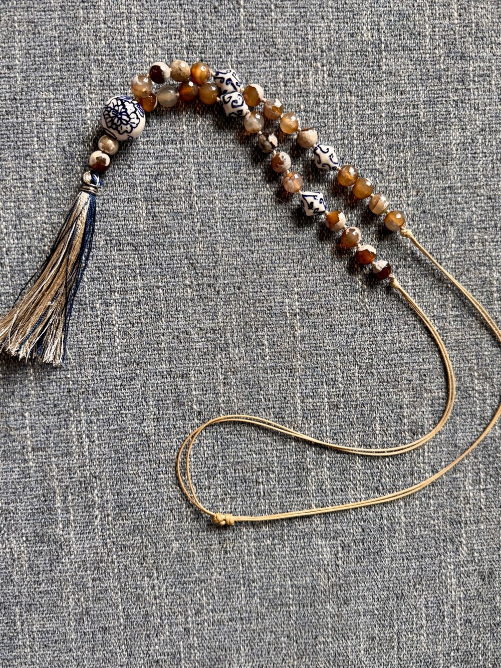 J. Jill Brown and Cream Beaded Tassel Necklace